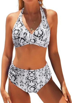 Holipick Women Two Piece Swimsuit High Waisted Bikini Sets Halter Top with Bottoms Tummy Comtrol Bathing Suit