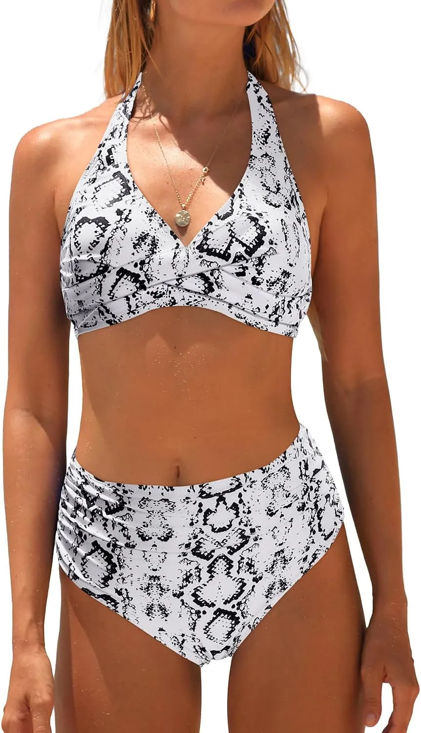 Holipick Women Two Piece Swimsuit High Waisted Bikini Sets Halter Top with Bottoms Tummy Comtrol Bathing Suit
