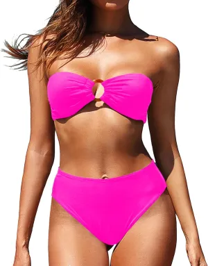 Holipick Women's Bandeau Bikini Set High Waisted Bathing Suits O Ring Halter Bikini Tops Two Piece Swimsuit