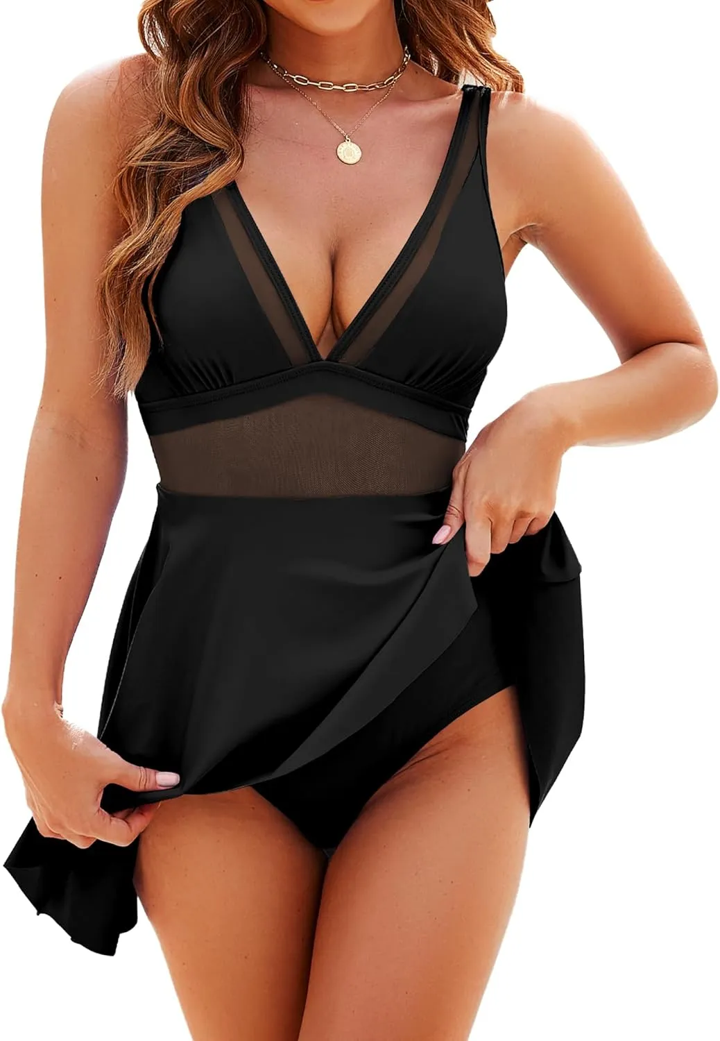 Honlyps One Piece Swimsuit Women Tummy Control Bathing Suit Skirt Modest Swim Suits Full Coverage Swim Dress Tankini 2025