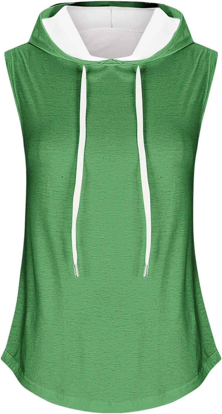 Hooded Tank Tops Women Sleeveless Hooded Sports Vest Solid Tank Tops Casual Loose Fit Athletic Shirts Blouse Tunic