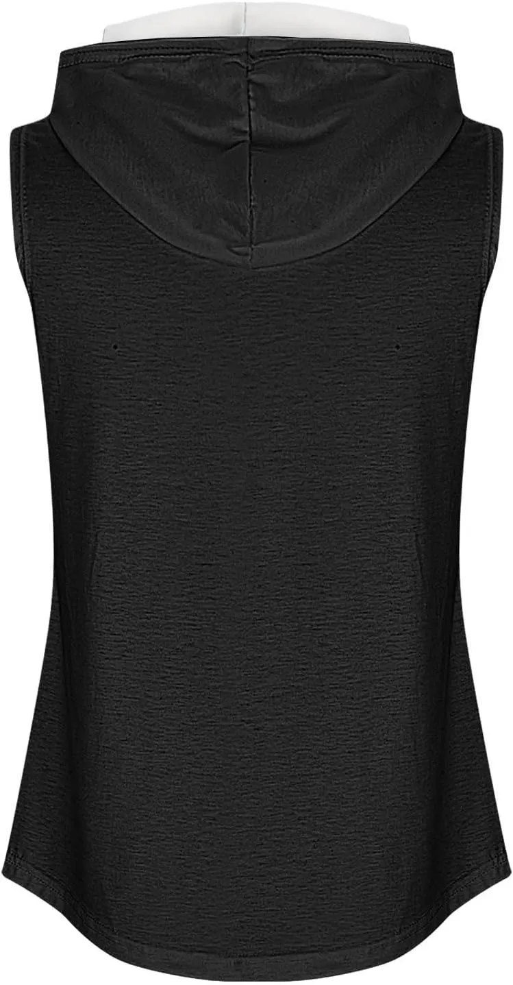Hooded Tank Tops Women Sleeveless Hooded Sports Vest Solid Tank Tops Casual Loose Fit Athletic Shirts Blouse Tunic