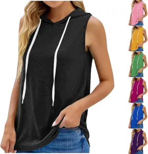 Hooded Tank Tops Women Sleeveless Hooded Sports Vest Solid Tank Tops Casual Loose Fit Athletic Shirts Blouse Tunic