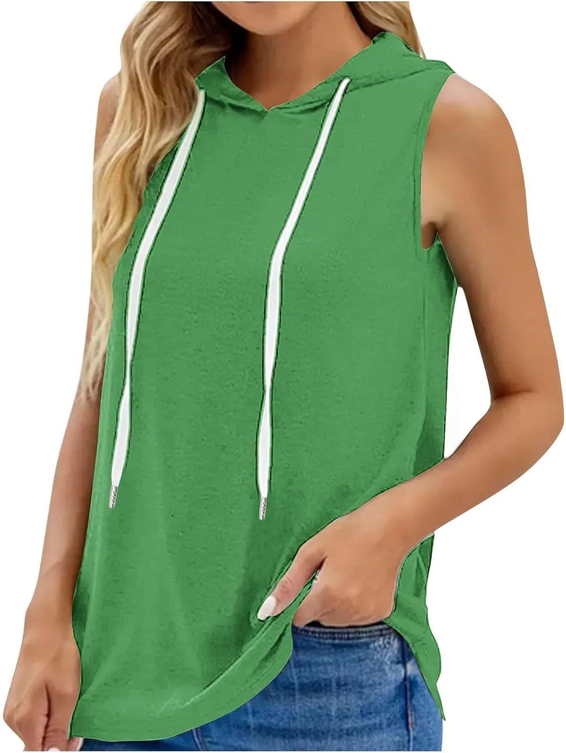 Hooded Tank Tops Women Sleeveless Hooded Sports Vest Solid Tank Tops Casual Loose Fit Athletic Shirts Blouse Tunic