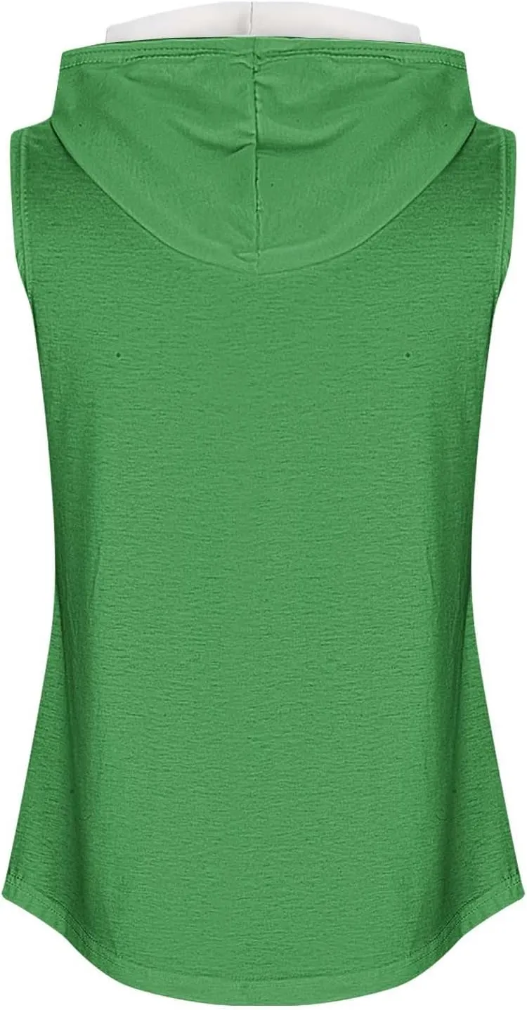 Hooded Tank Tops Women Sleeveless Hooded Sports Vest Solid Tank Tops Casual Loose Fit Athletic Shirts Blouse Tunic
