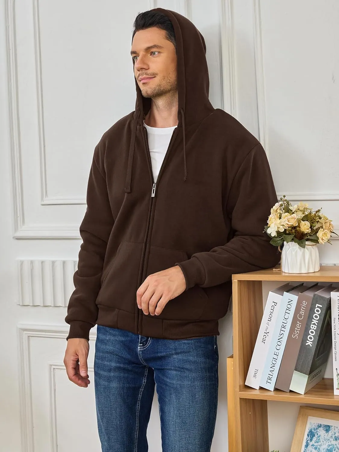 Hoodies for Men Full Zip Up Fleece Warm Thick Jackets Heavyweight Sherpa Lined Coat