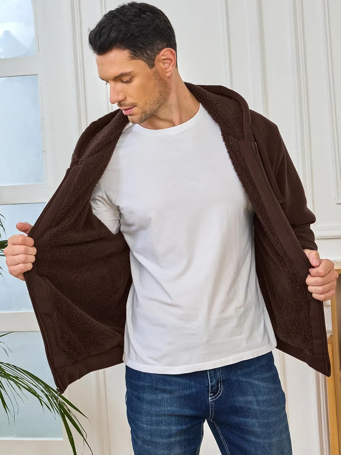 Hoodies for Men Full Zip Up Fleece Warm Thick Jackets Heavyweight Sherpa Lined Coat