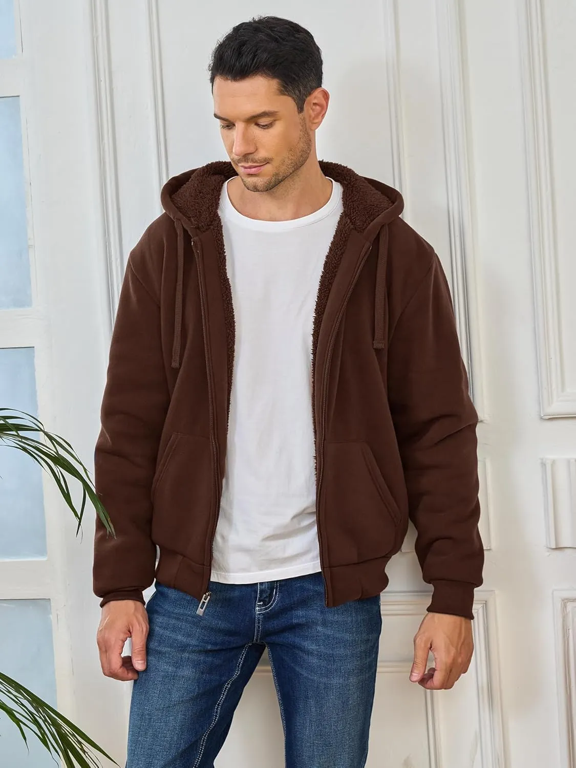 Hoodies for Men Full Zip Up Fleece Warm Thick Jackets Heavyweight Sherpa Lined Coat