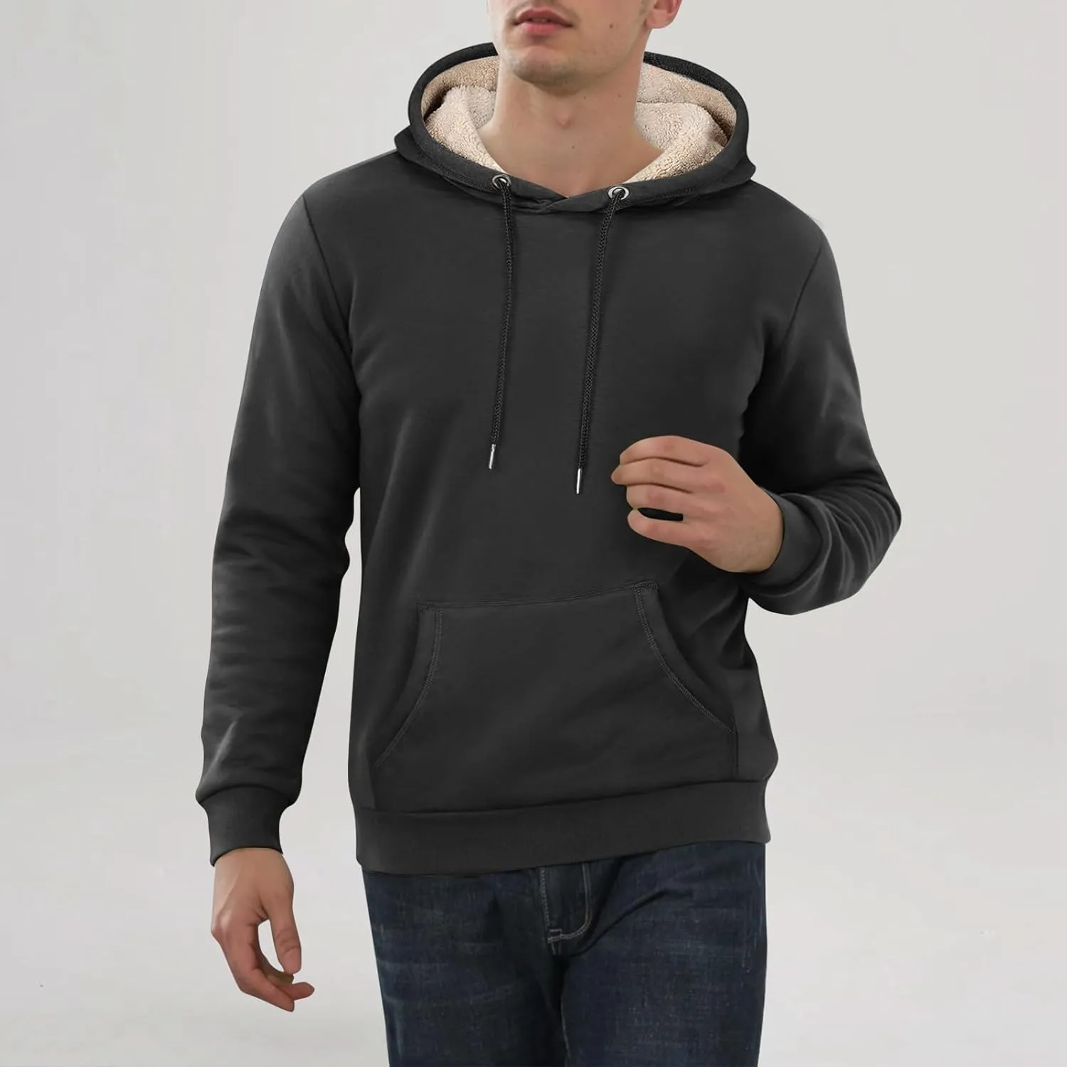 Hoodies for Men Sherpa Fleece Lined Pullover Thick Winter Sweatshirt Winter Windproof Warm