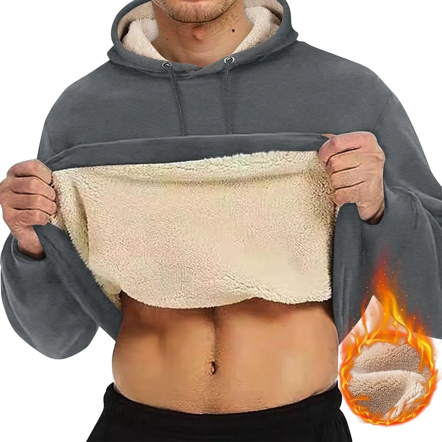 Hoodies for Men Sherpa Fleece Lined Pullover Thick Winter Sweatshirt Winter Windproof Warm