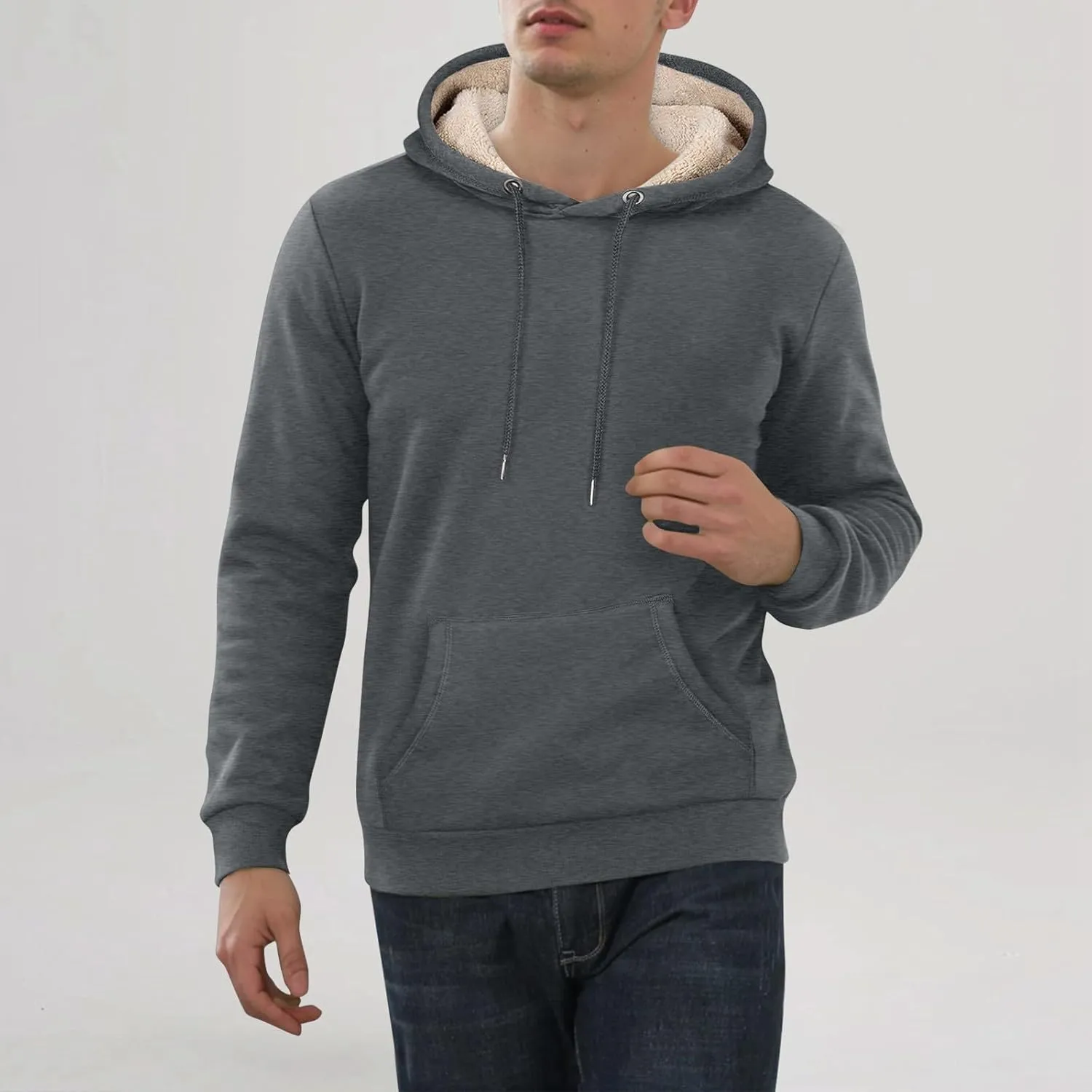 Hoodies for Men Sherpa Fleece Lined Pullover Thick Winter Sweatshirt Winter Windproof Warm