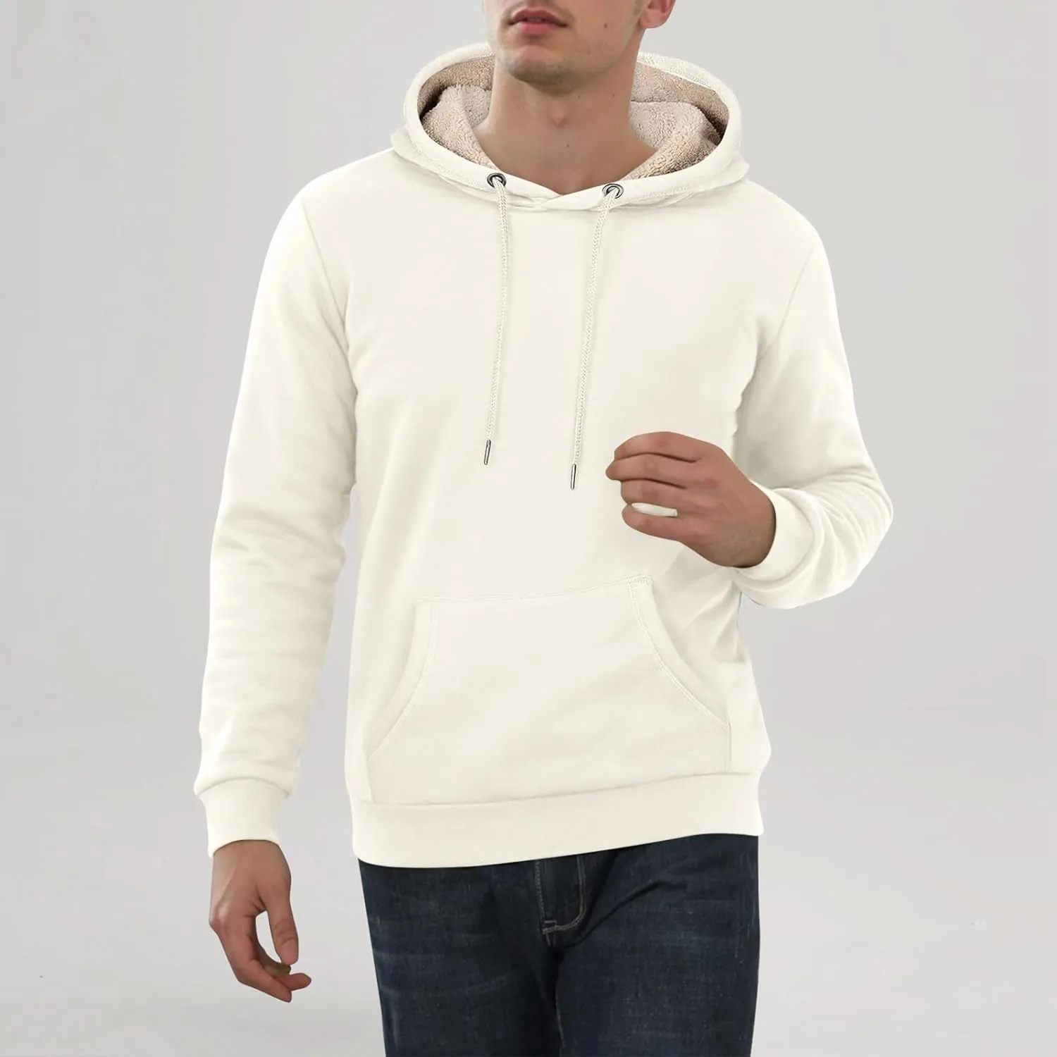 Hoodies for Men Sherpa Fleece Lined Pullover Thick Winter Sweatshirt Winter Windproof Warm