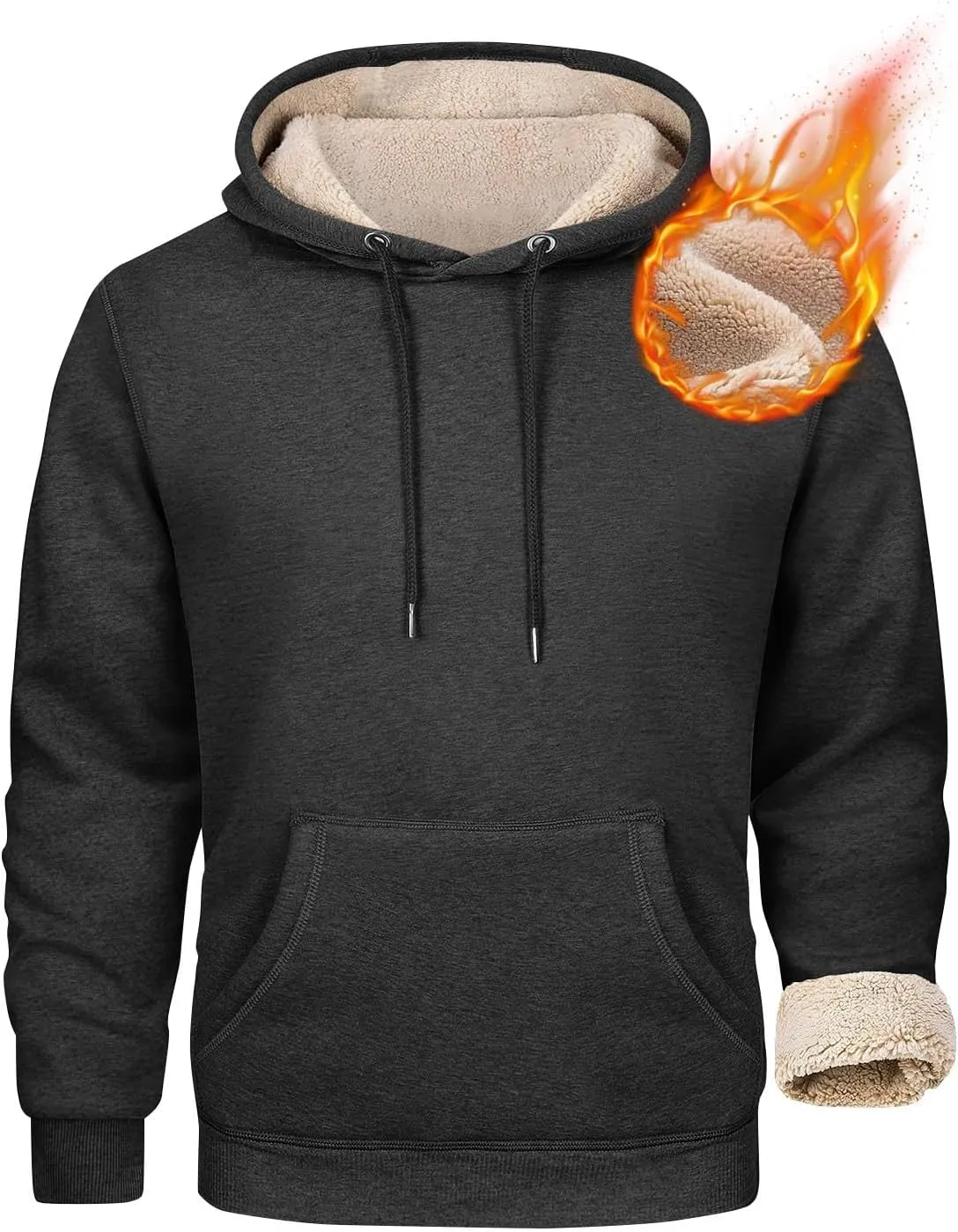 Hoodies for Men Sherpa Fleece Lined Pullover Thick Winter Sweatshirt Winter Windproof Warm