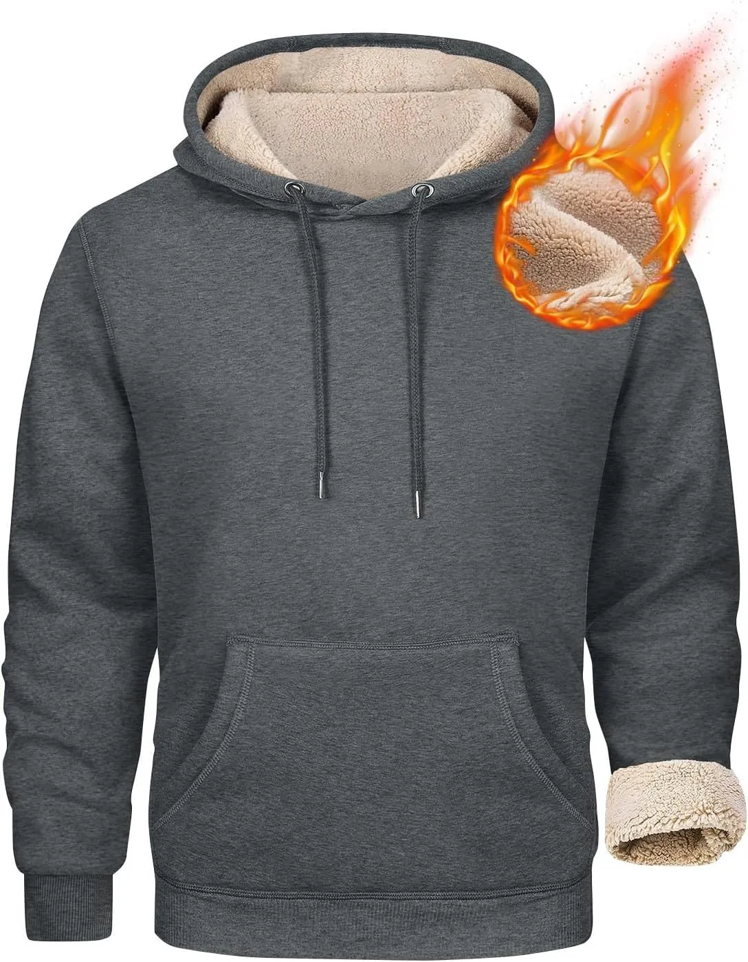 Hoodies for Men Sherpa Fleece Lined Pullover Thick Winter Sweatshirt Winter Windproof Warm