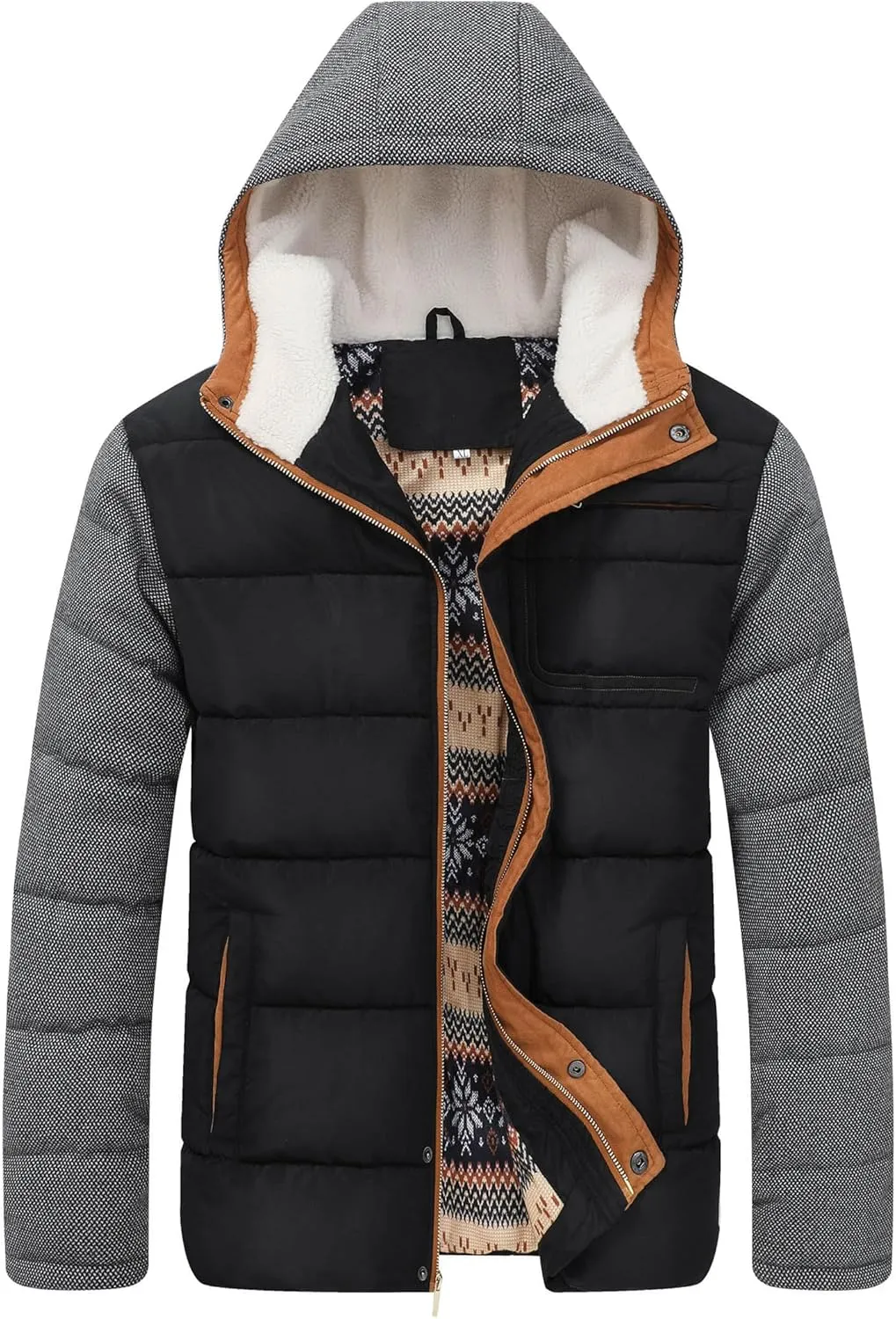 HYPESTFIT Mens Winter Jacket Puffer Fleece Lining Warm Windproof Thicken Ski Parka Coat