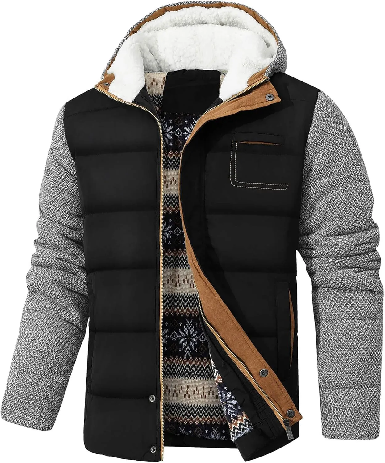 HYPESTFIT Mens Winter Jacket Puffer Fleece Lining Warm Windproof Thicken Ski Parka Coat