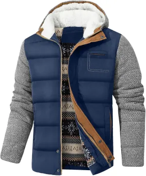 HYPESTFIT Mens Winter Jacket Puffer Fleece Lining Warm Windproof Thicken Ski Parka Coat