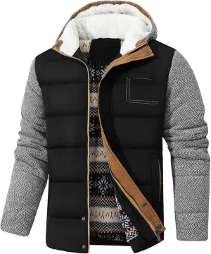 HYPESTFIT Mens Winter Jacket Puffer Fleece Lining Warm Windproof Thicken Ski Parka Coat