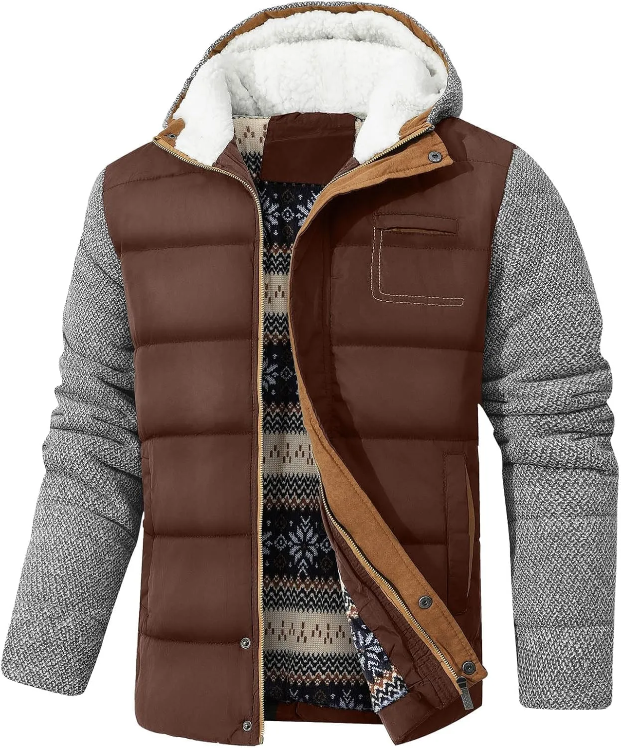 HYPESTFIT Mens Winter Jacket Puffer Fleece Lining Warm Windproof Thicken Ski Parka Coat