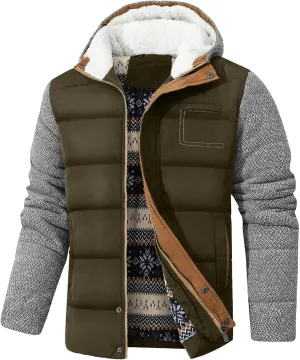 HYPESTFIT Mens Winter Jacket Puffer Fleece Lining Warm Windproof Thicken Ski Parka Coat