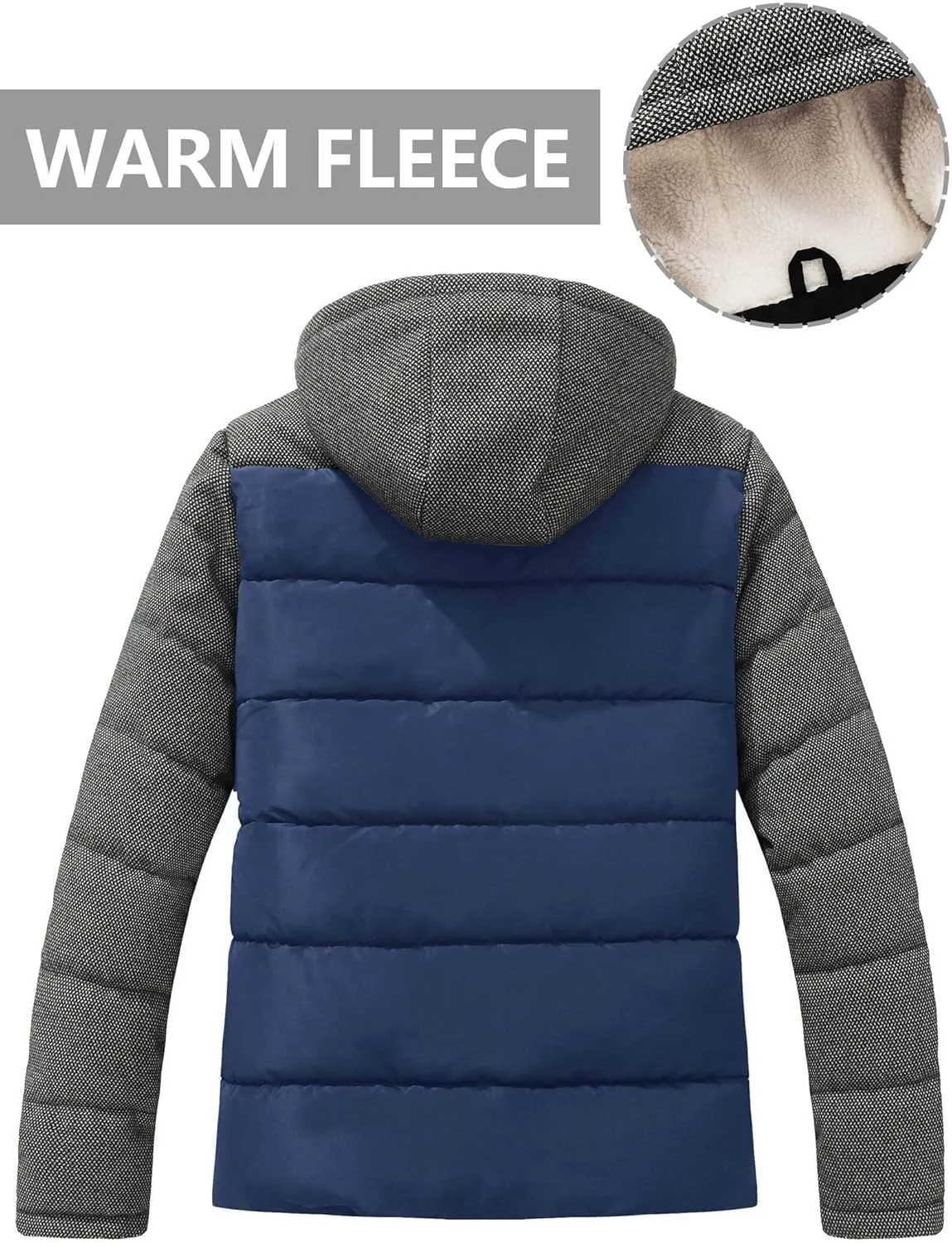 HYPESTFIT Mens Winter Jacket Puffer Fleece Lining Warm Windproof Thicken Ski Parka Coat