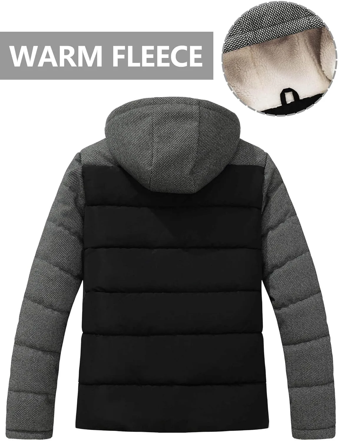 HYPESTFIT Mens Winter Jacket Puffer Fleece Lining Warm Windproof Thicken Ski Parka Coat