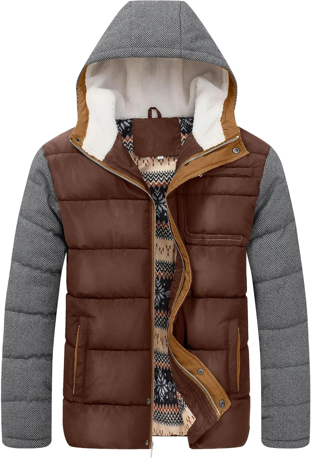 HYPESTFIT Mens Winter Jacket Puffer Fleece Lining Warm Windproof Thicken Ski Parka Coat