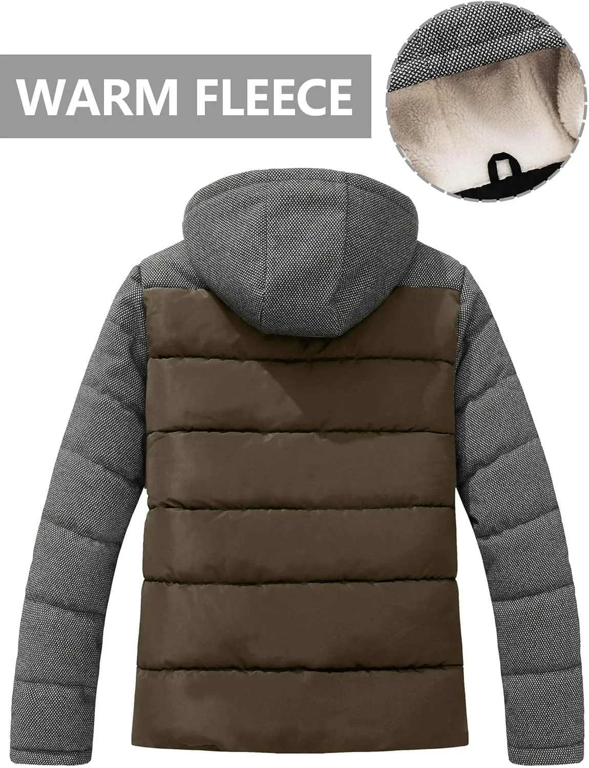 HYPESTFIT Mens Winter Jacket Puffer Fleece Lining Warm Windproof Thicken Ski Parka Coat