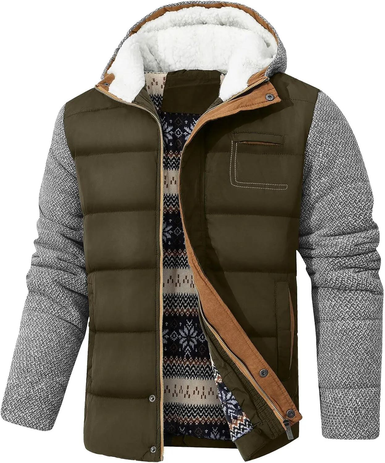 HYPESTFIT Mens Winter Jacket Puffer Fleece Lining Warm Windproof Thicken Ski Parka Coat
