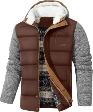 HYPESTFIT Mens Winter Jacket Puffer Fleece Lining Warm Windproof Thicken Ski Parka Coat