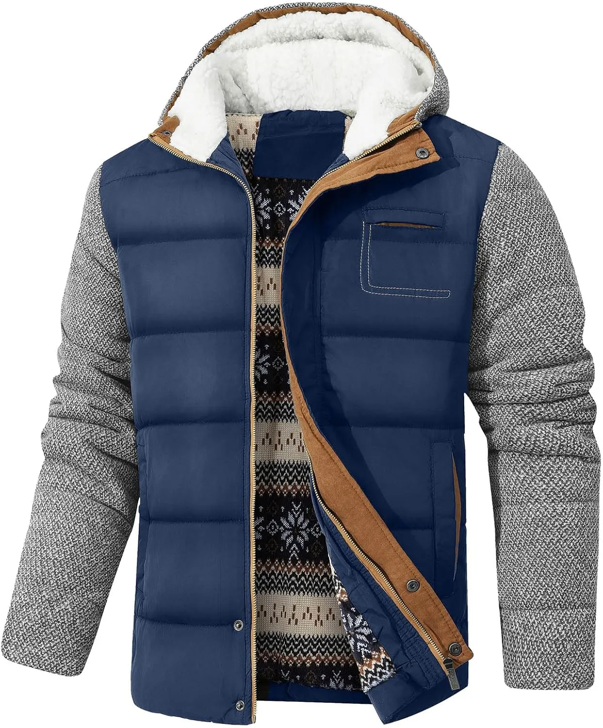 HYPESTFIT Mens Winter Jacket Puffer Fleece Lining Warm Windproof Thicken Ski Parka Coat