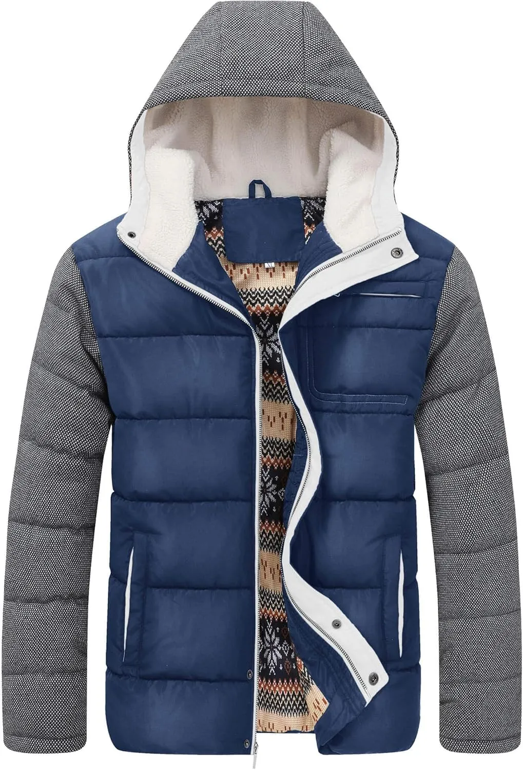 HYPESTFIT Mens Winter Jacket Puffer Fleece Lining Warm Windproof Thicken Ski Parka Coat