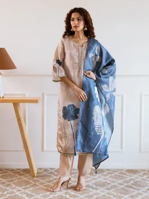ISHIN Women CREAM TISSUE 3pcs kurta set