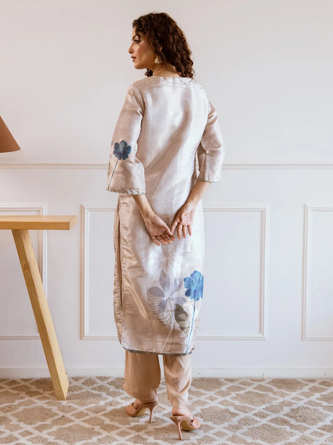 ISHIN Women CREAM TISSUE 3pcs kurta set