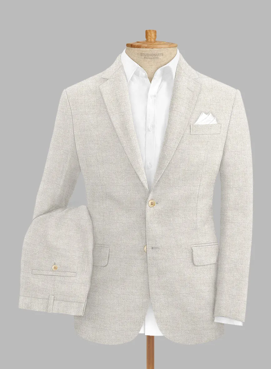 Italian Linen Herringbone Natural Beige Suit