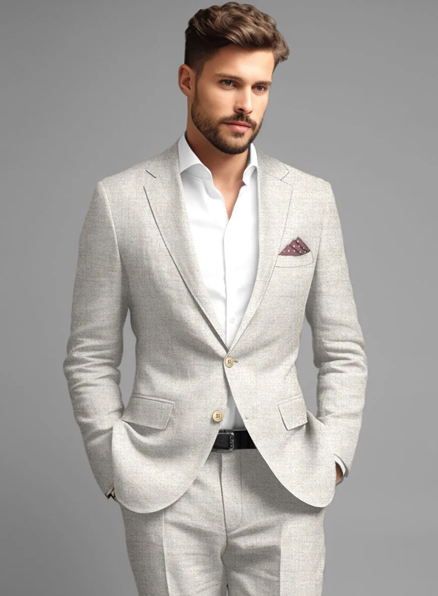 Italian Linen Herringbone Natural Beige Suit