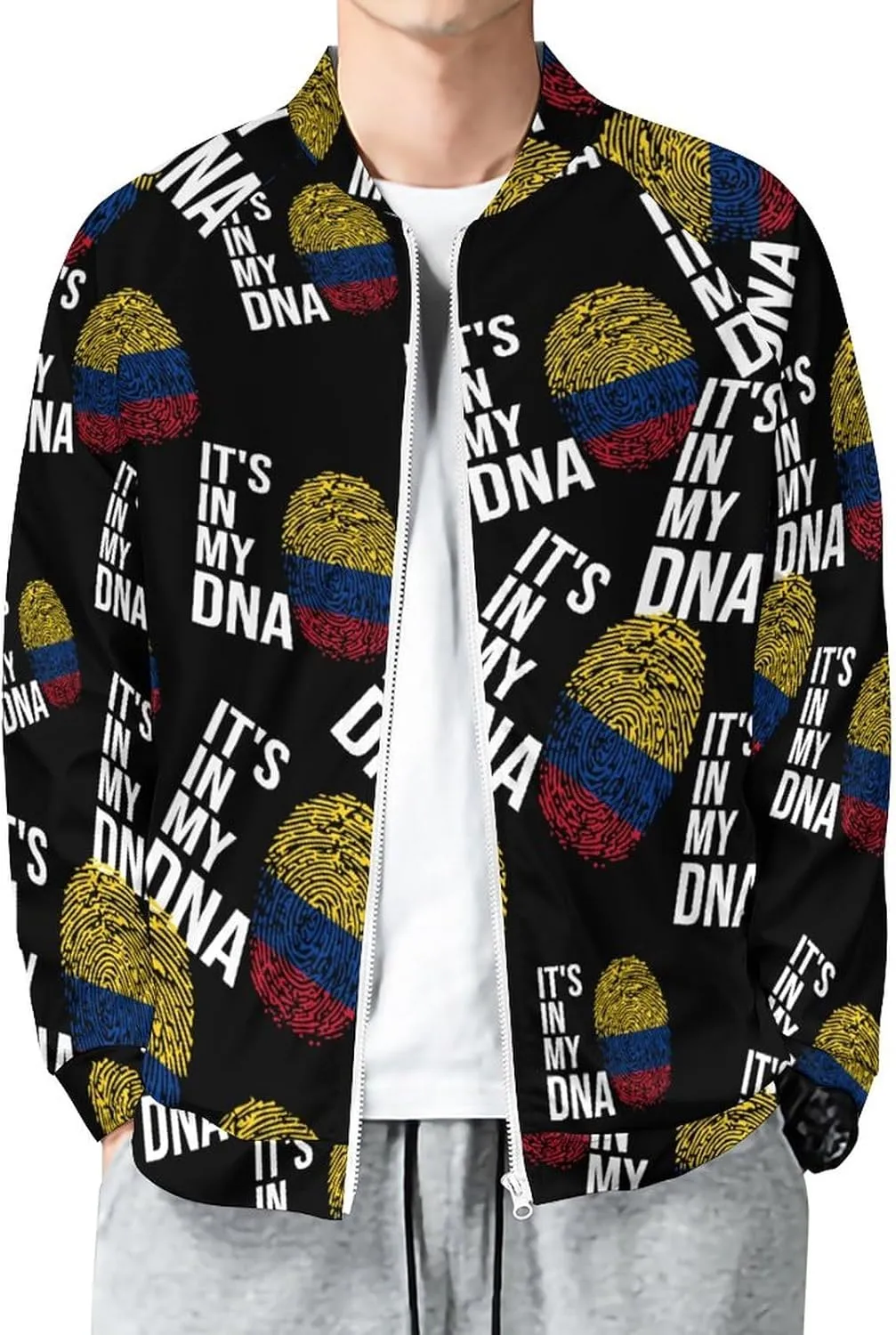 It's In My DNA Colombian Flag Lightweight Bomber Jacket Men Golf Fashion Coat Track Jackets Casual Windbreaker Shirt