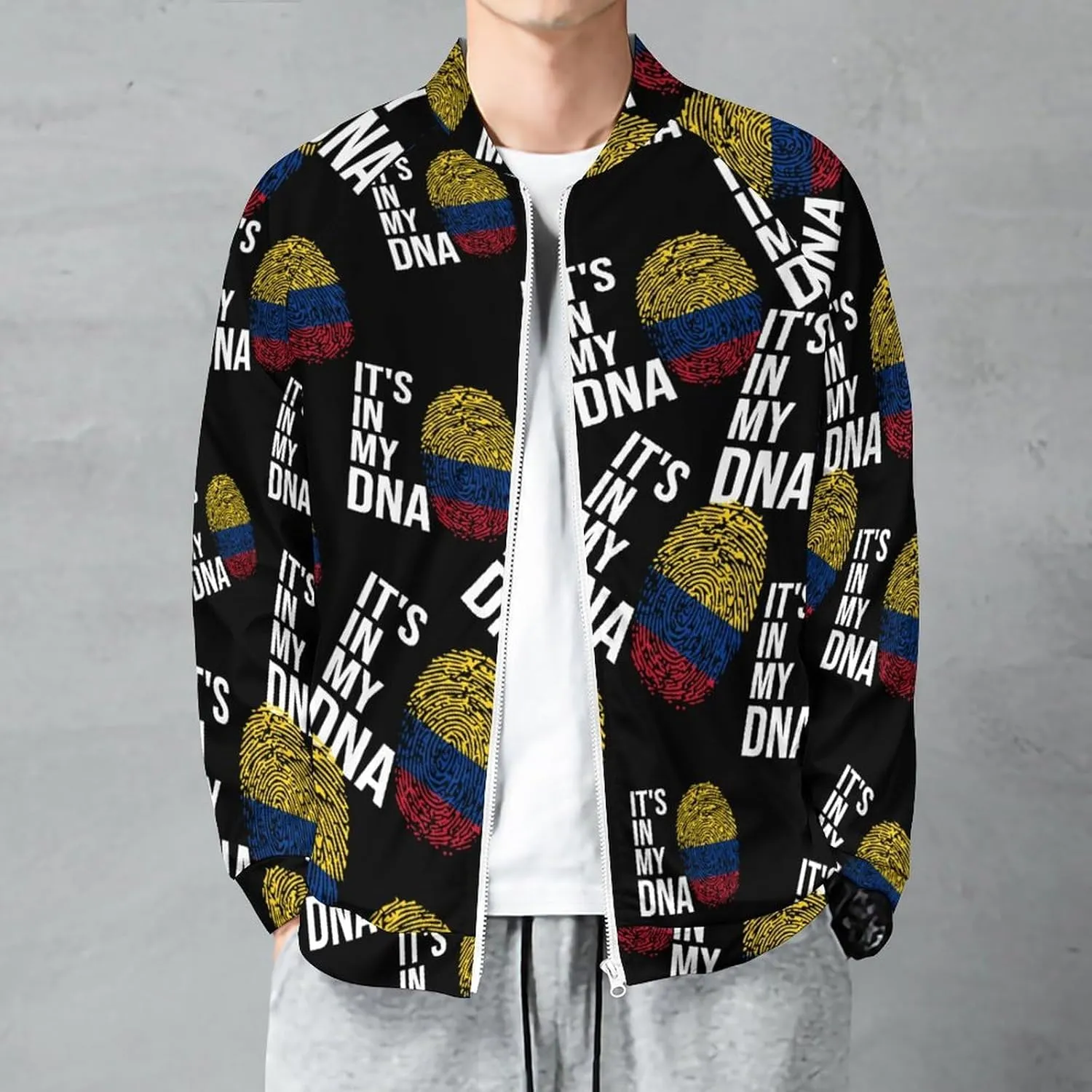 It's In My DNA Colombian Flag Lightweight Bomber Jacket Men Golf Fashion Coat Track Jackets Casual Windbreaker Shirt