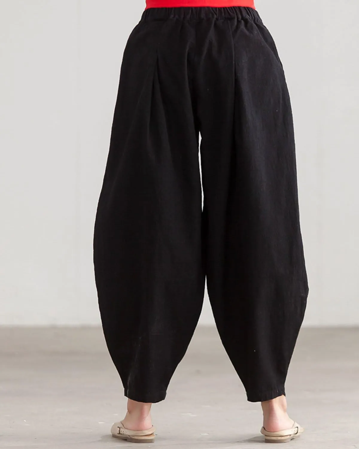 IXIMO Women's Casual Cotton Linen Baggy Pants with Elastic Waist Relax Fit Lantern Trouser