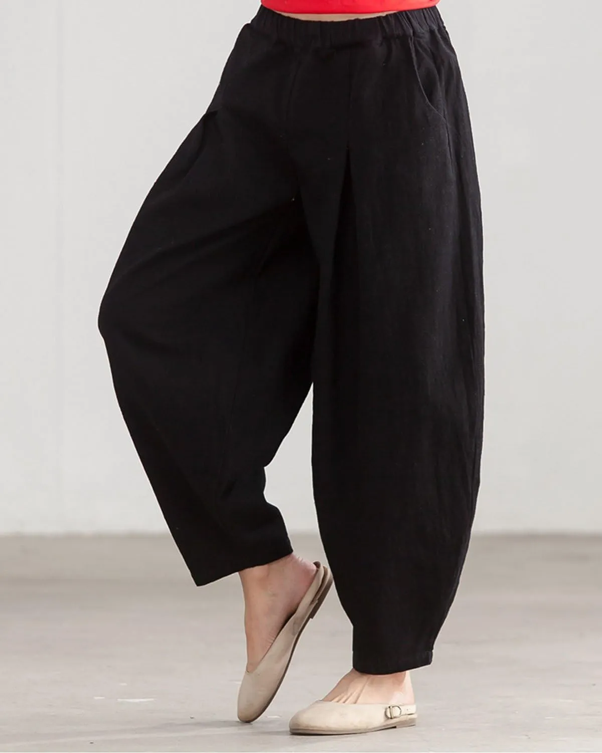 IXIMO Women's Casual Cotton Linen Baggy Pants with Elastic Waist Relax Fit Lantern Trouser