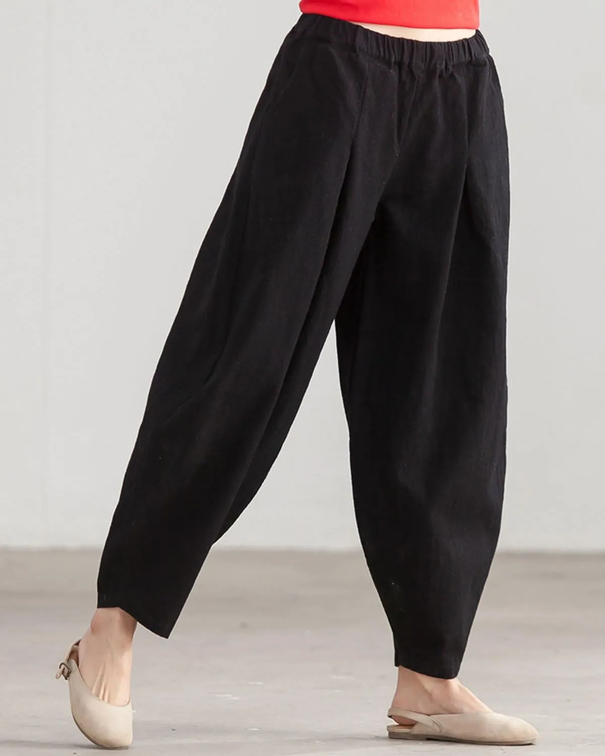 IXIMO Women's Casual Cotton Linen Baggy Pants with Elastic Waist Relax Fit Lantern Trouser