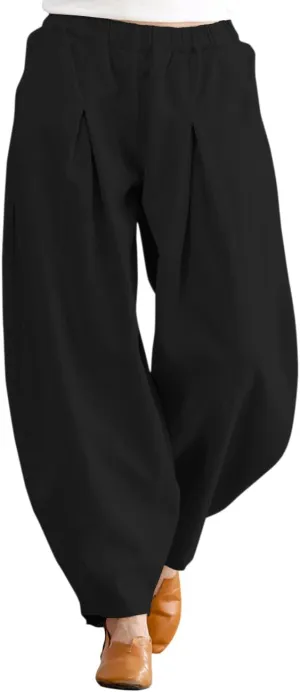 IXIMO Women's Casual Cotton Linen Baggy Pants with Elastic Waist Relax Fit Lantern Trouser