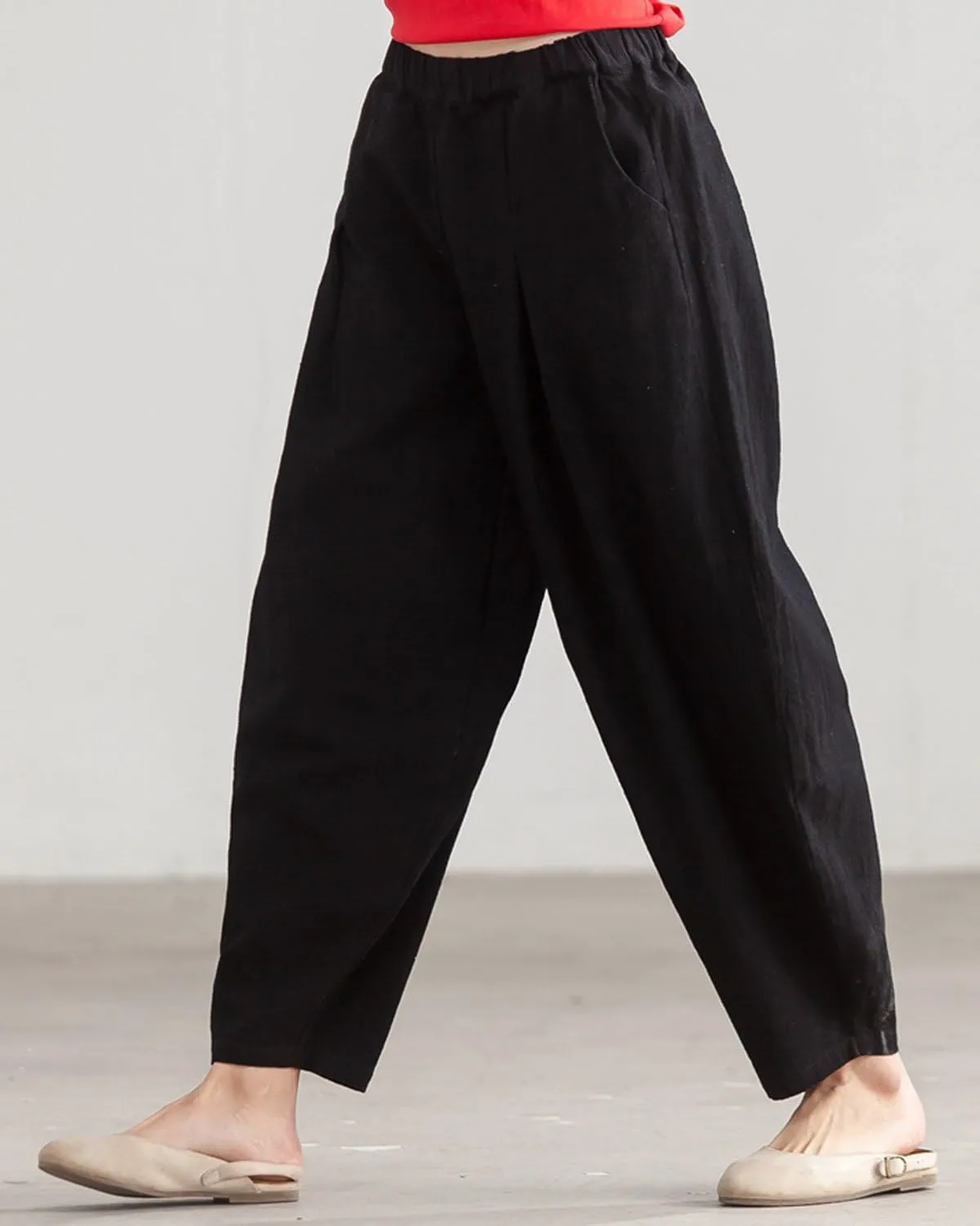 IXIMO Women's Casual Cotton Linen Baggy Pants with Elastic Waist Relax Fit Lantern Trouser