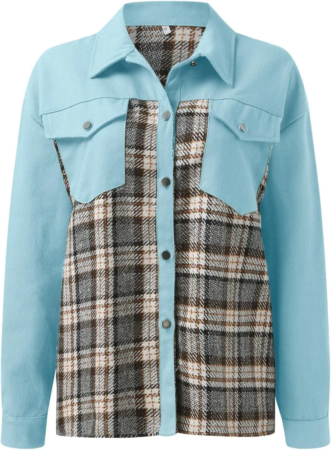 Jacket For Women Women Jean Jacket Long Sleeve Checked Button Up Shirt Jacket Top Denim Jacket