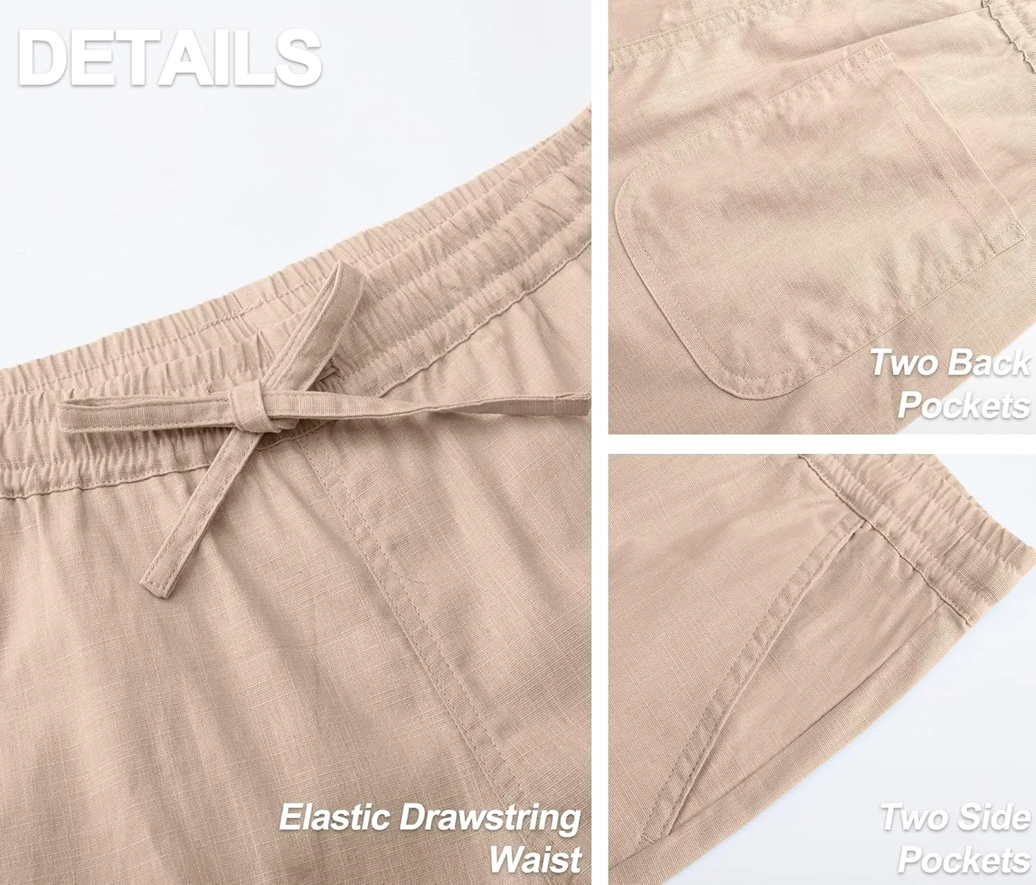 Janmid Men's Linen Pants Casual Elastic Waist Drawstring Yoga Beach Trousers