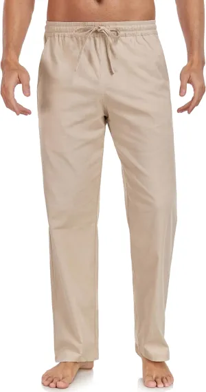 Janmid Men's Linen Pants Casual Elastic Waist Drawstring Yoga Beach Trousers