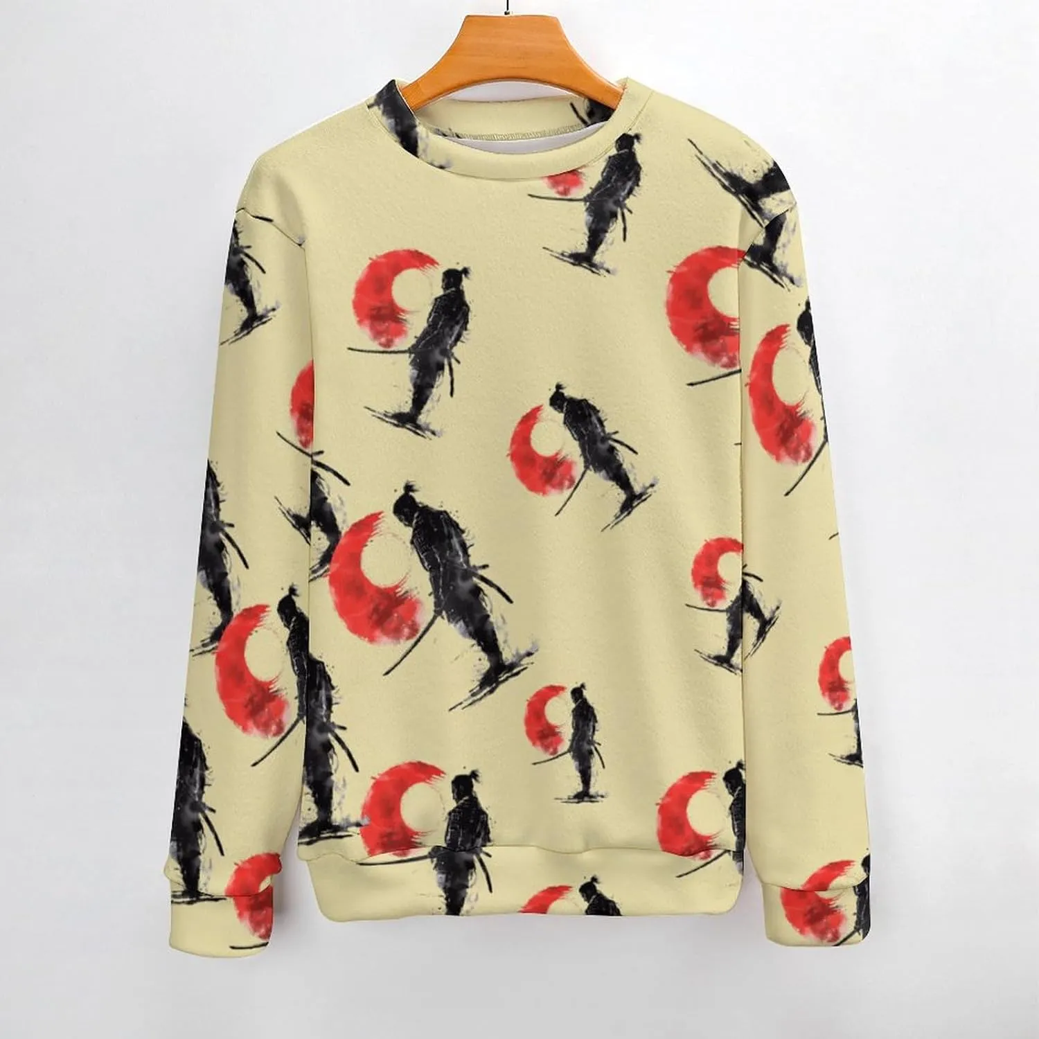 Japanese Samurai General Warrior Crew Neck Sweater Oversized Long Sleeve Pure Cotton Casual Knit Pullover Sweatshirt