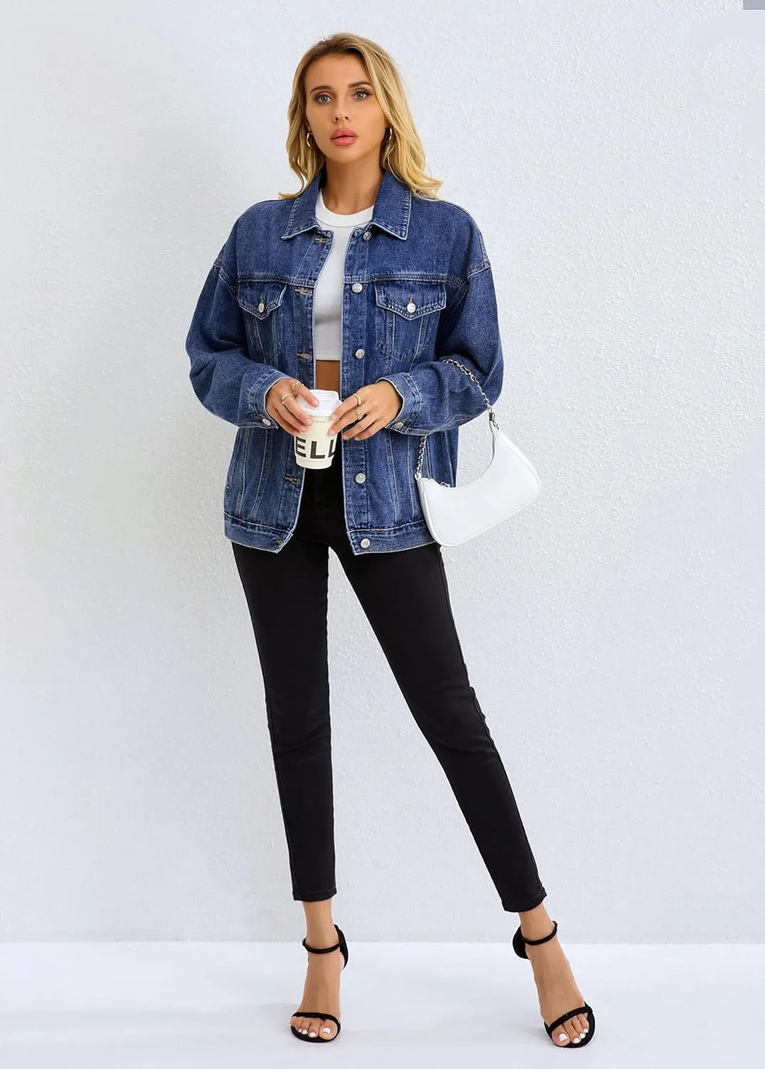 Jean Jacket for Women, Oversize Trendy Denim Jacket, Women's Loose Long Boyfriend Jean Jackets Coat