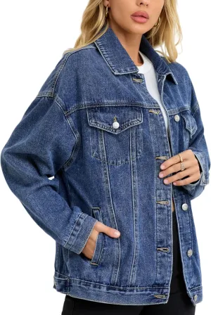 Jean Jacket for Women, Oversize Trendy Denim Jacket, Women's Loose Long Boyfriend Jean Jackets Coat