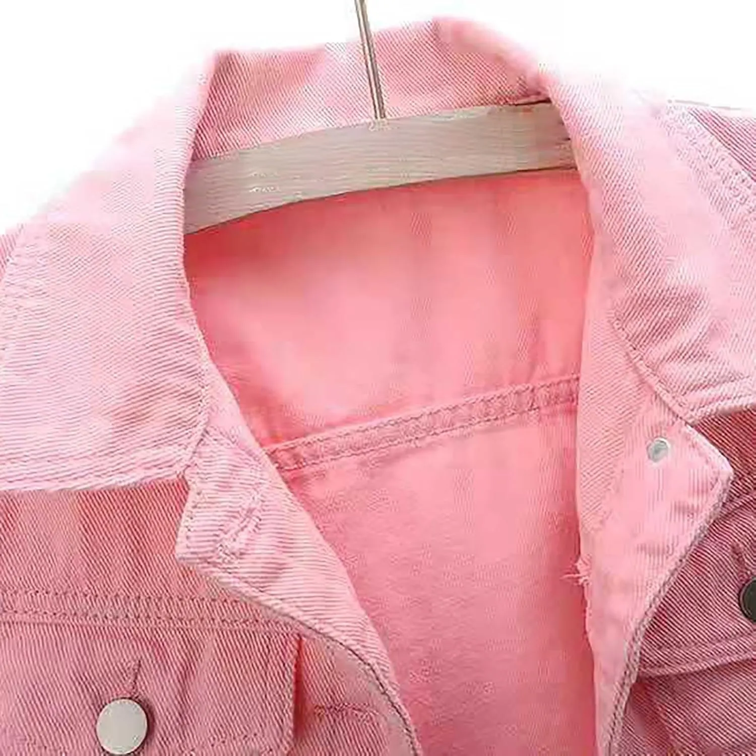 Jean Jacket for Women Trendy Plus Size 3/4 Sleeve Short Denim Jackets Lapel Button Down Casual Cropped Coat, Pink
